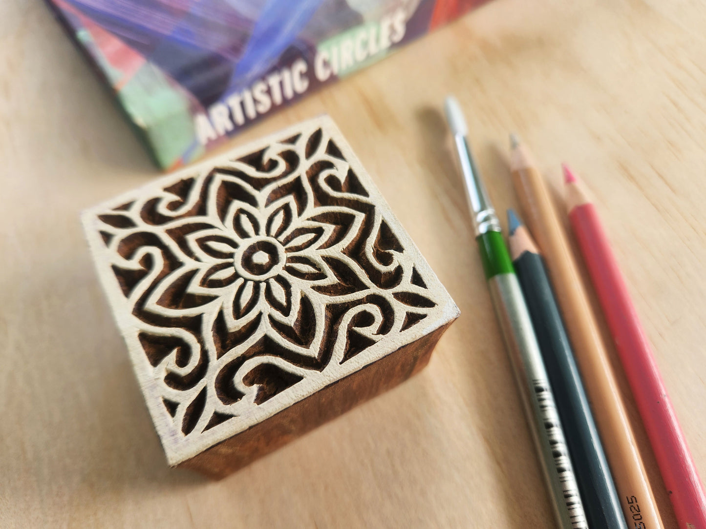 textile stamps, square pattern wood