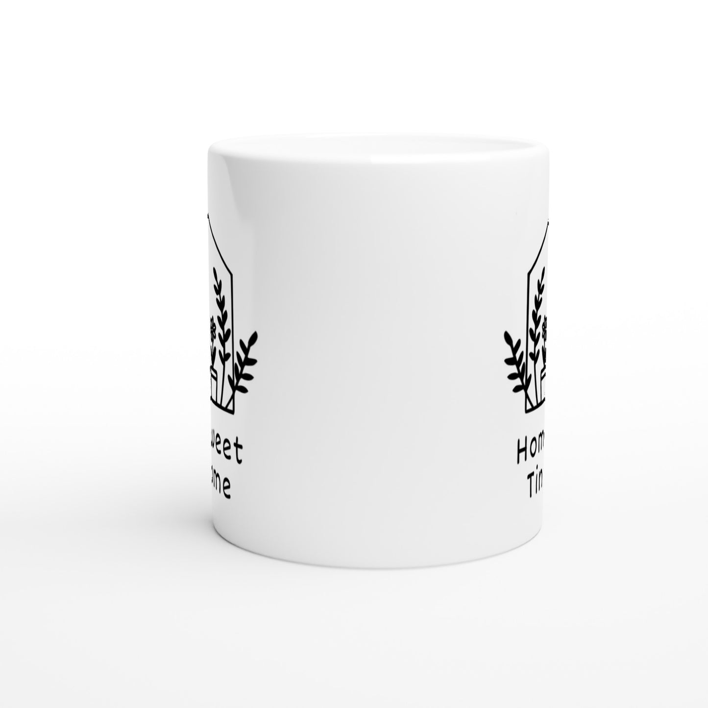 home sweet tiny home mug, side view.