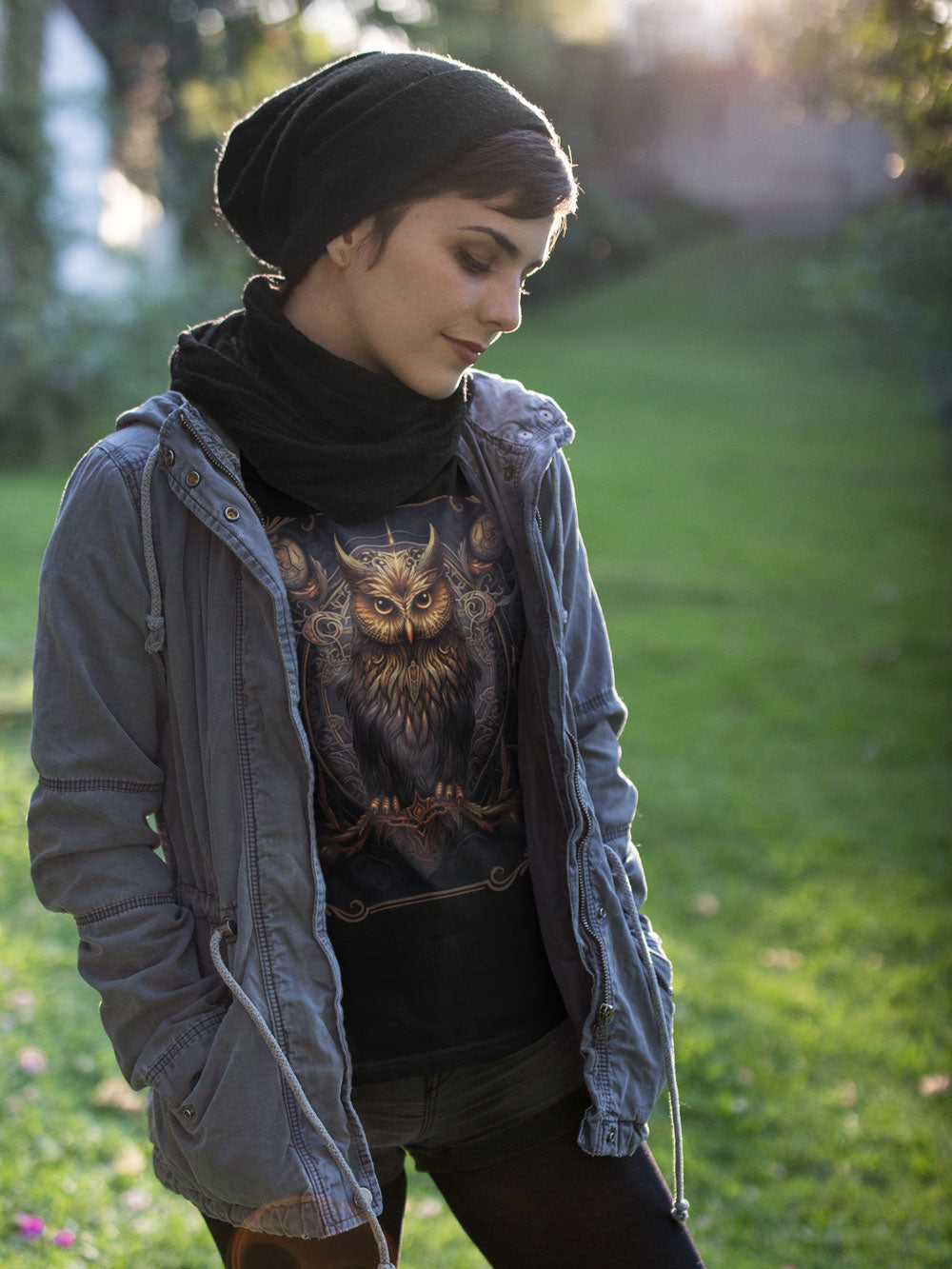 Owl t-shirt, womens organic cotton graphic tee.