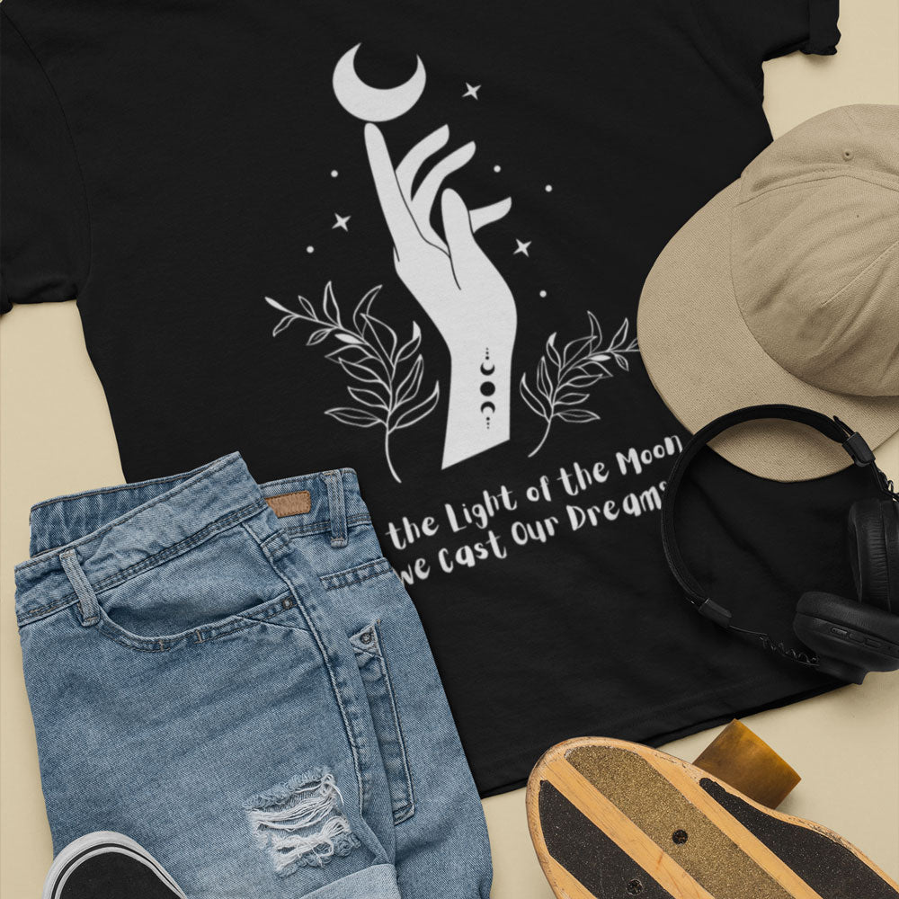Boho Witchy Moon Tshirt, organic cotton graphic tee.