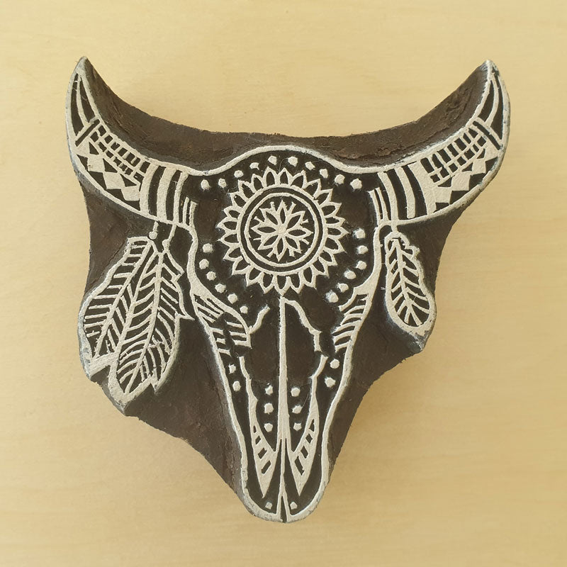 Cow skull wood block stamp, printing blocks.