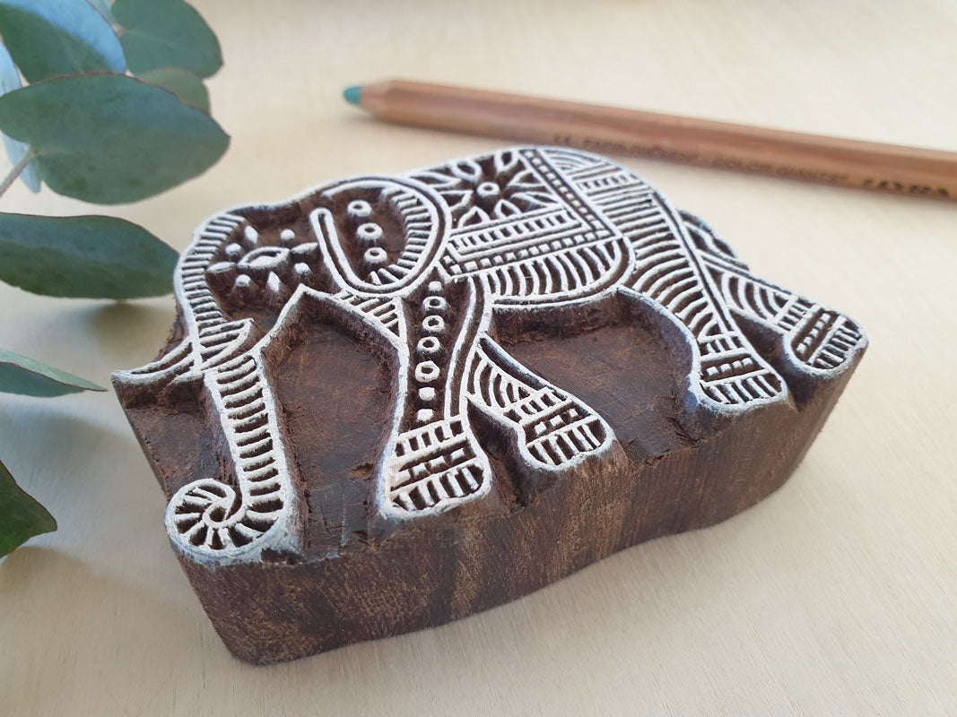 Elephant wood block printing stamp.