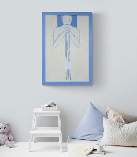 Flow, a figurative artwork inspired by water. In room view.