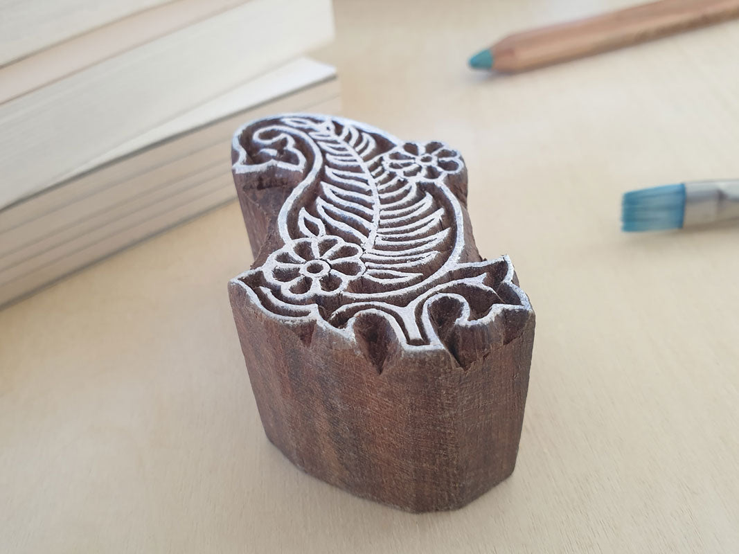 Handmade wood stamps, leaf design.