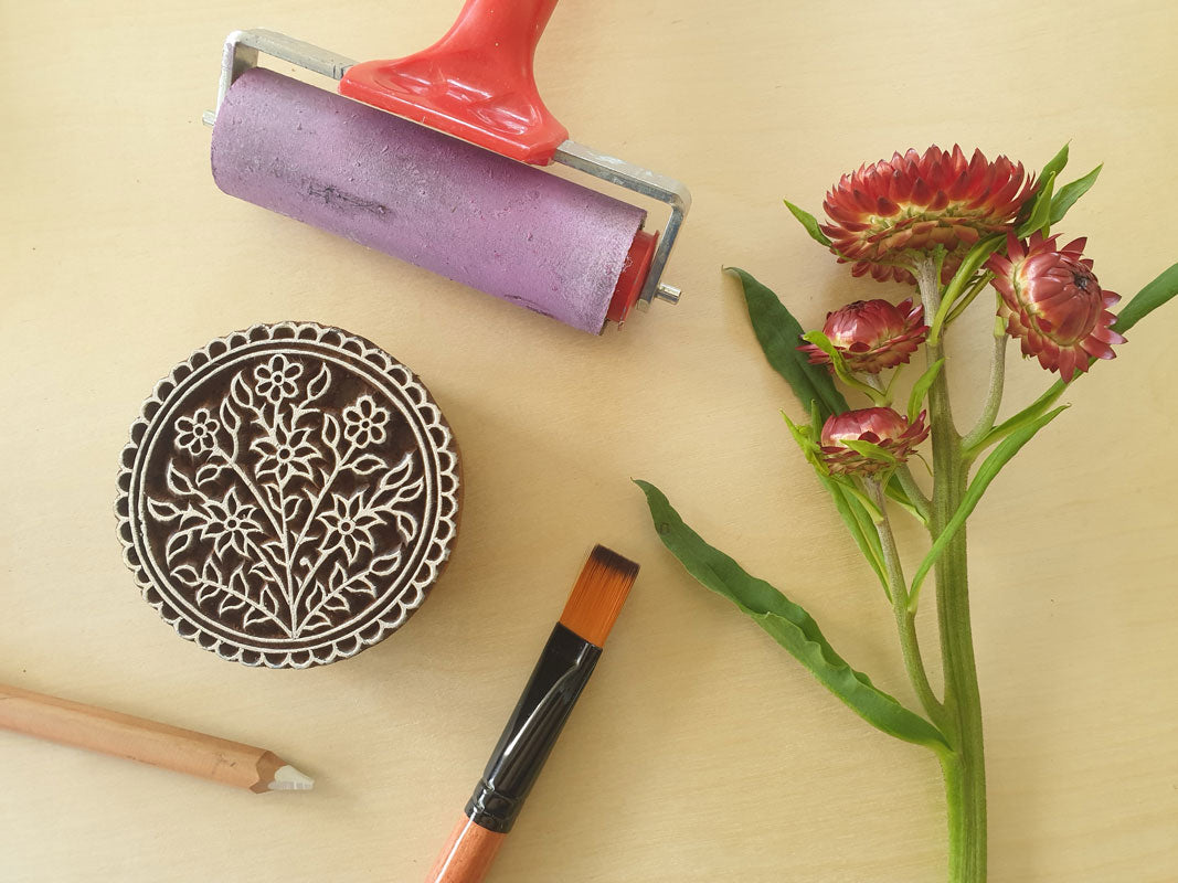 Floral wood block stamp.