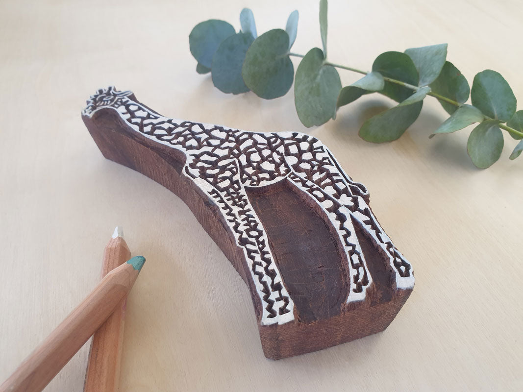 Giraffe wood block stamp.