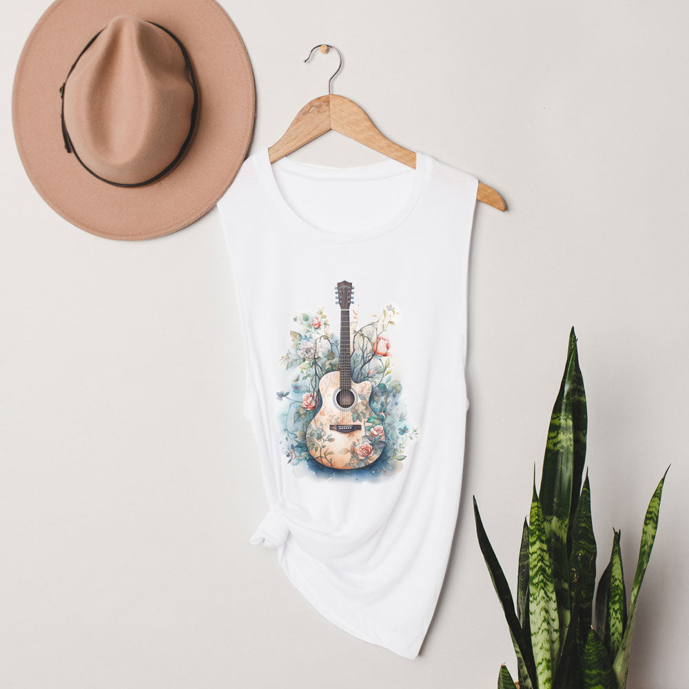 floral guitar muscle tee, tank top.