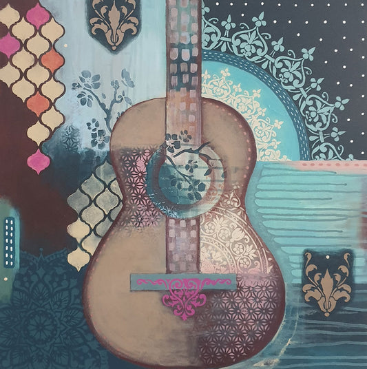 Guitar painting, wall art.