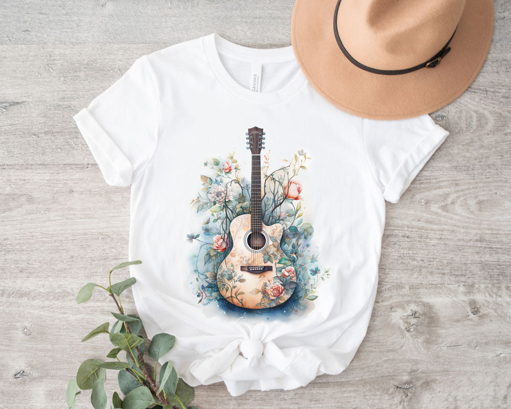 Floral guitar tshirt.