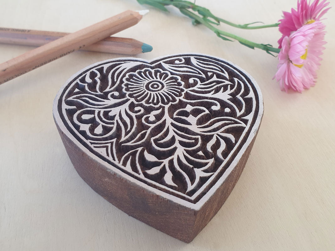 Heart wood block stamp.