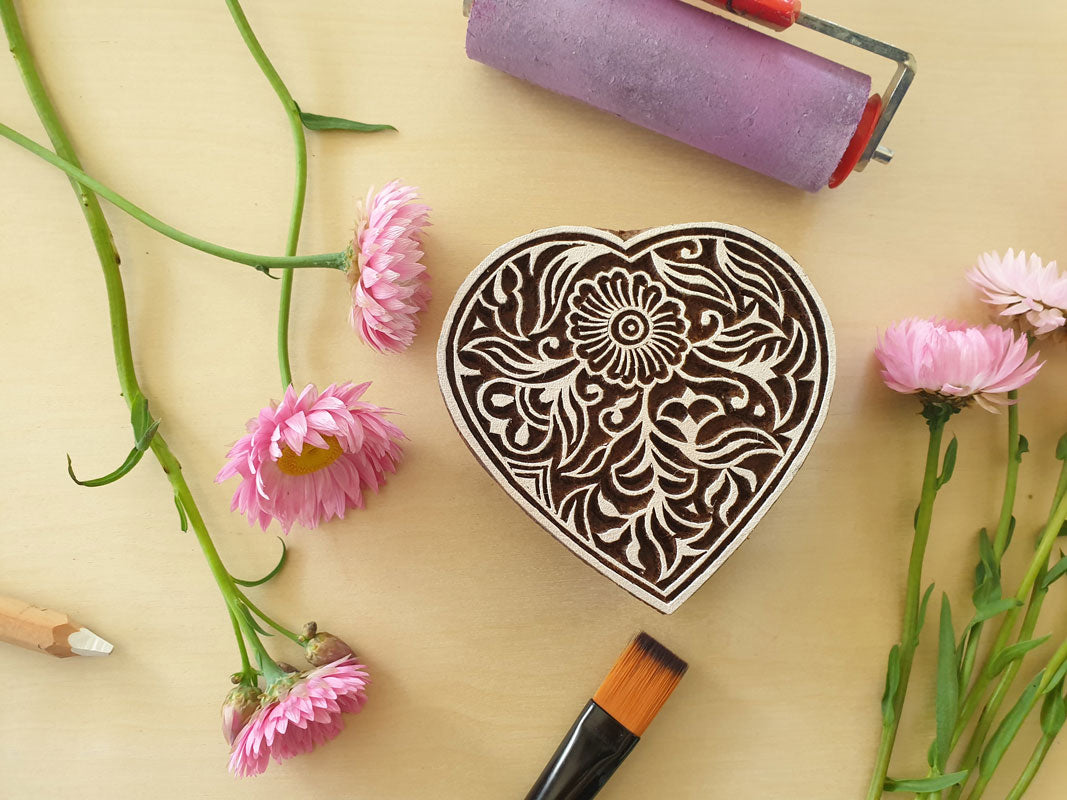 Wooden Stamps, heart printing block.