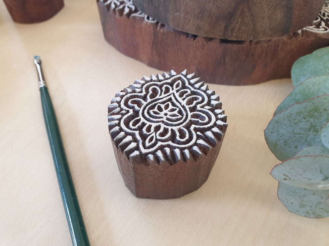 Small pattern, hand carved wood stamp.
