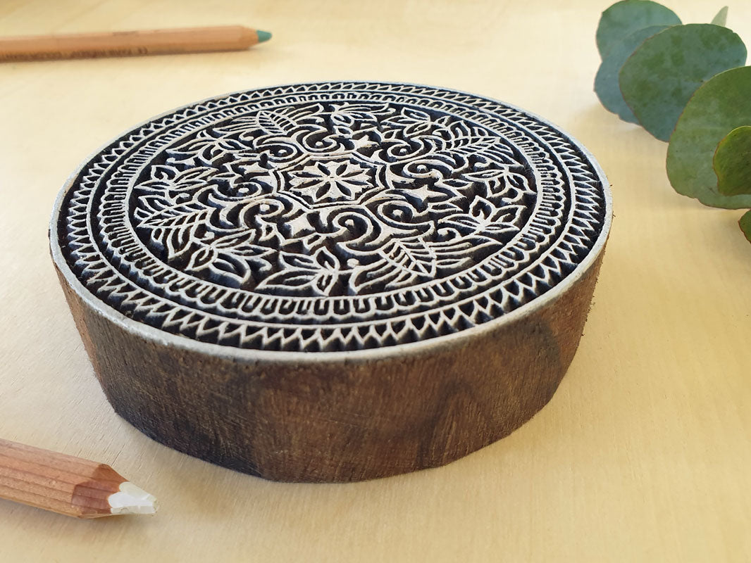 Round pattern wood block printing stamp.