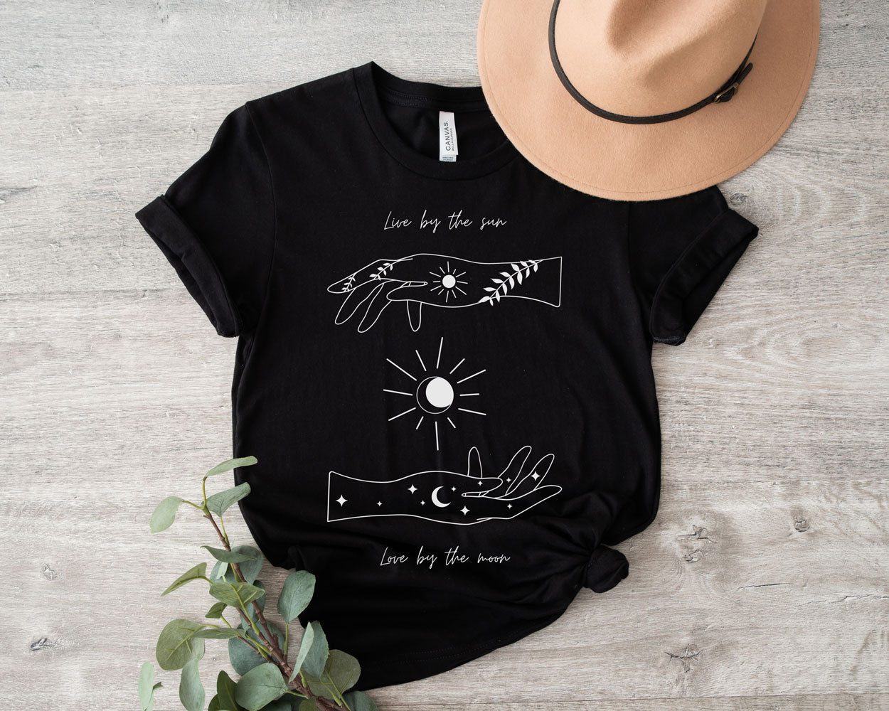 Ladies sun, moon tshirt, organic cotton graphic tee.