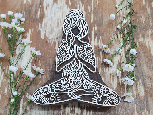 meditation yoga girl wood stamp