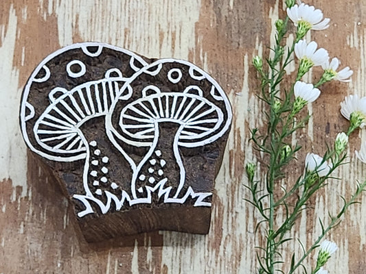 mushroom stamp, wooden printing block