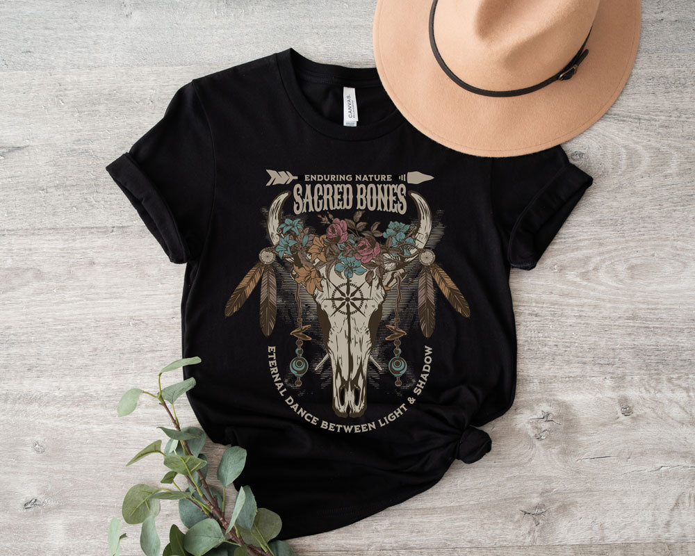 Sacred Bones, Cow Skull Tshirt, Organic Cotton Graphic Tee