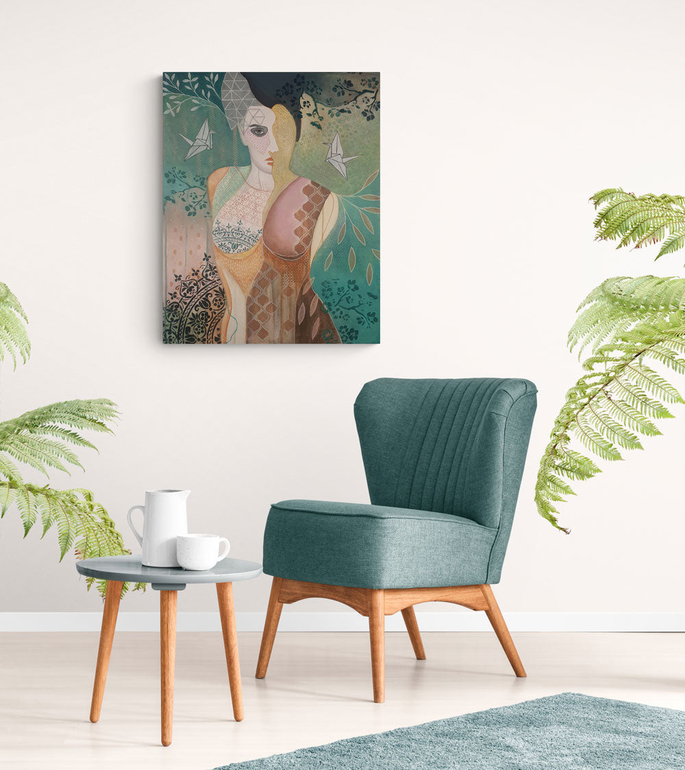 Oriental figurative painting by artist Libby Mills. Wall art.