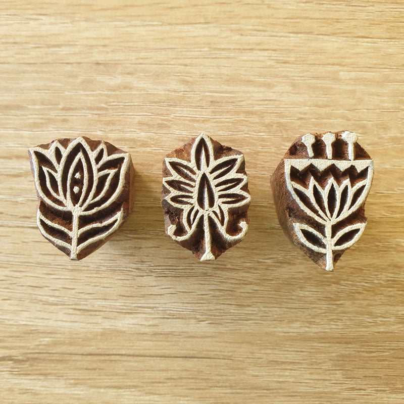 Flower Stamps, Set of 3 Wood Blocks