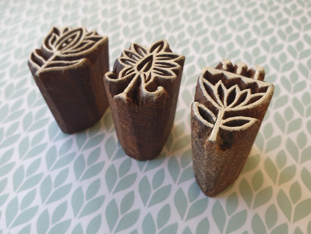 Flower Stamps, Set of 3 Wood Blocks