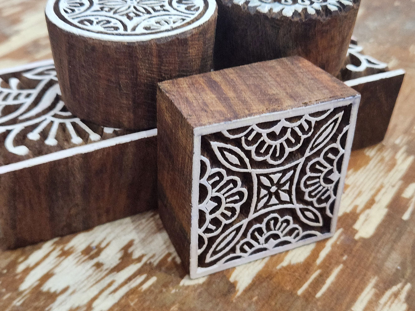 square pattern wood block stamp