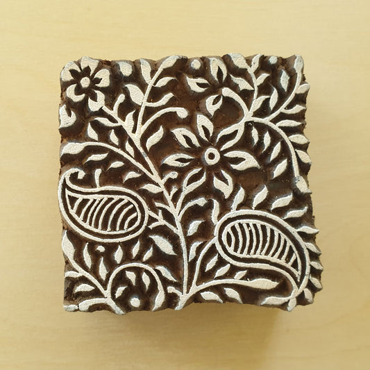 Square floral wood stamp.