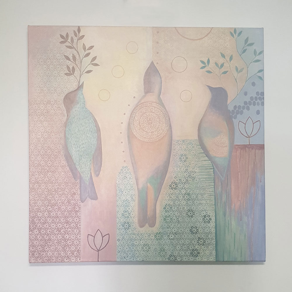 Pastel Birds Painting, Libby Mills Art. Wall art.