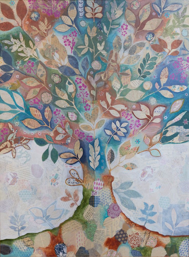 Libby Mills Art. Tree of life painting, mixed media.