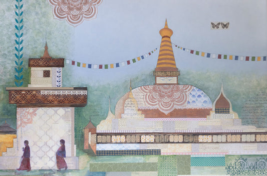 Bhutan art, original painting by artist Libby Mills.