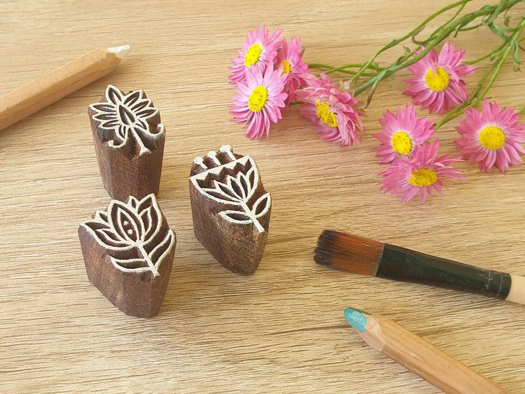 Flower Stamps, Set of 3 Wood Blocks