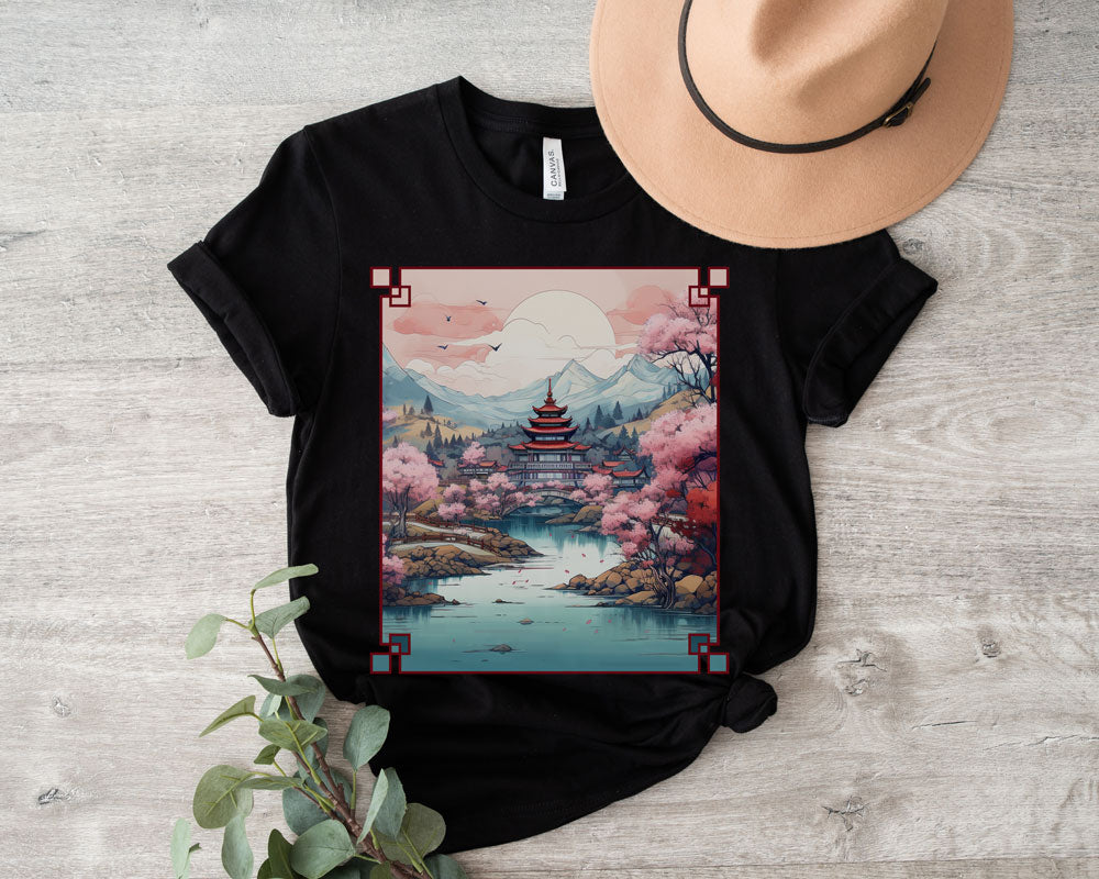 Ladies organic cotton tshirt, zen temple.